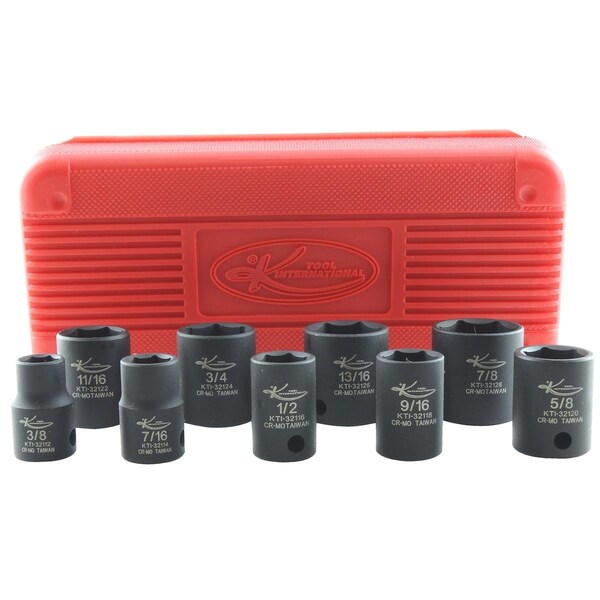 Impct Sckt Set, Standard, 3/8"Drive, 9 pcs.